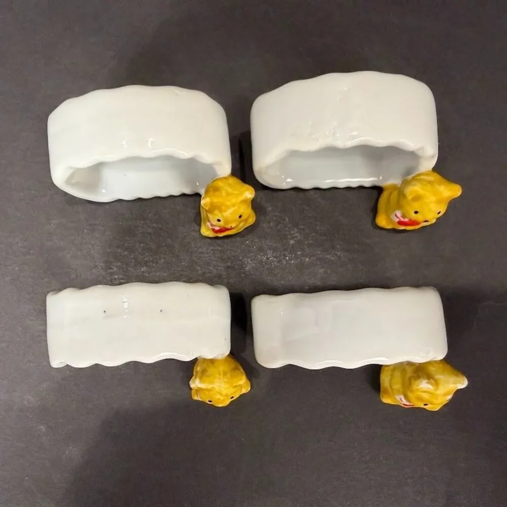 Set of 4 Vintage Ceramic Teddy Bear Napkins Rings, Country, Kitsch, Cozy
